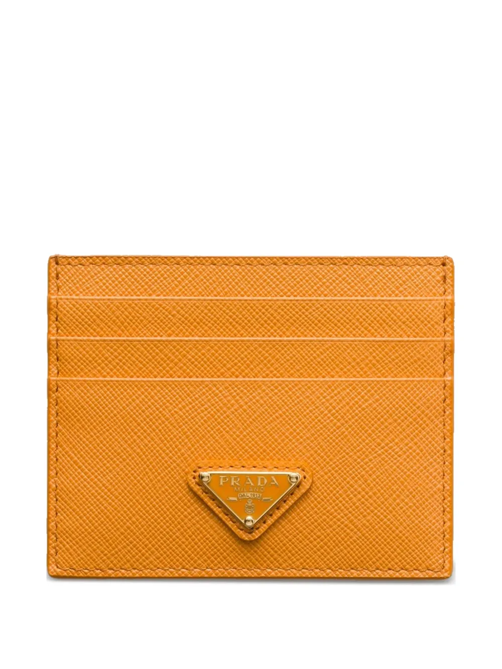 Shop Prada Leather Cardholder In Orange
