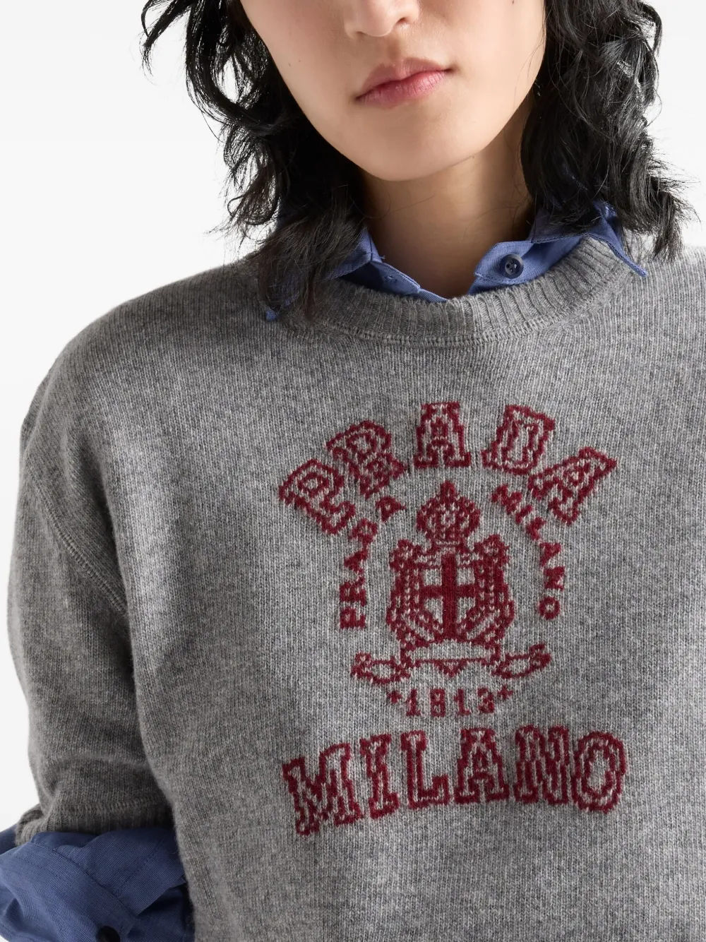 Prada Trui met logo-intarsia Grijs