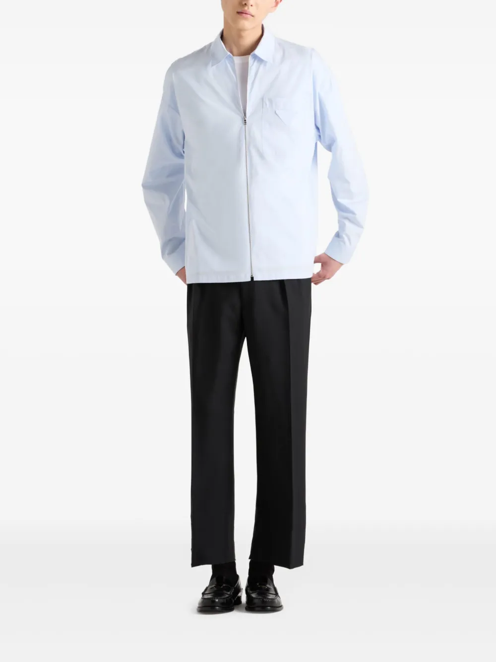 Prada cotton zip-up shirt - Blauw