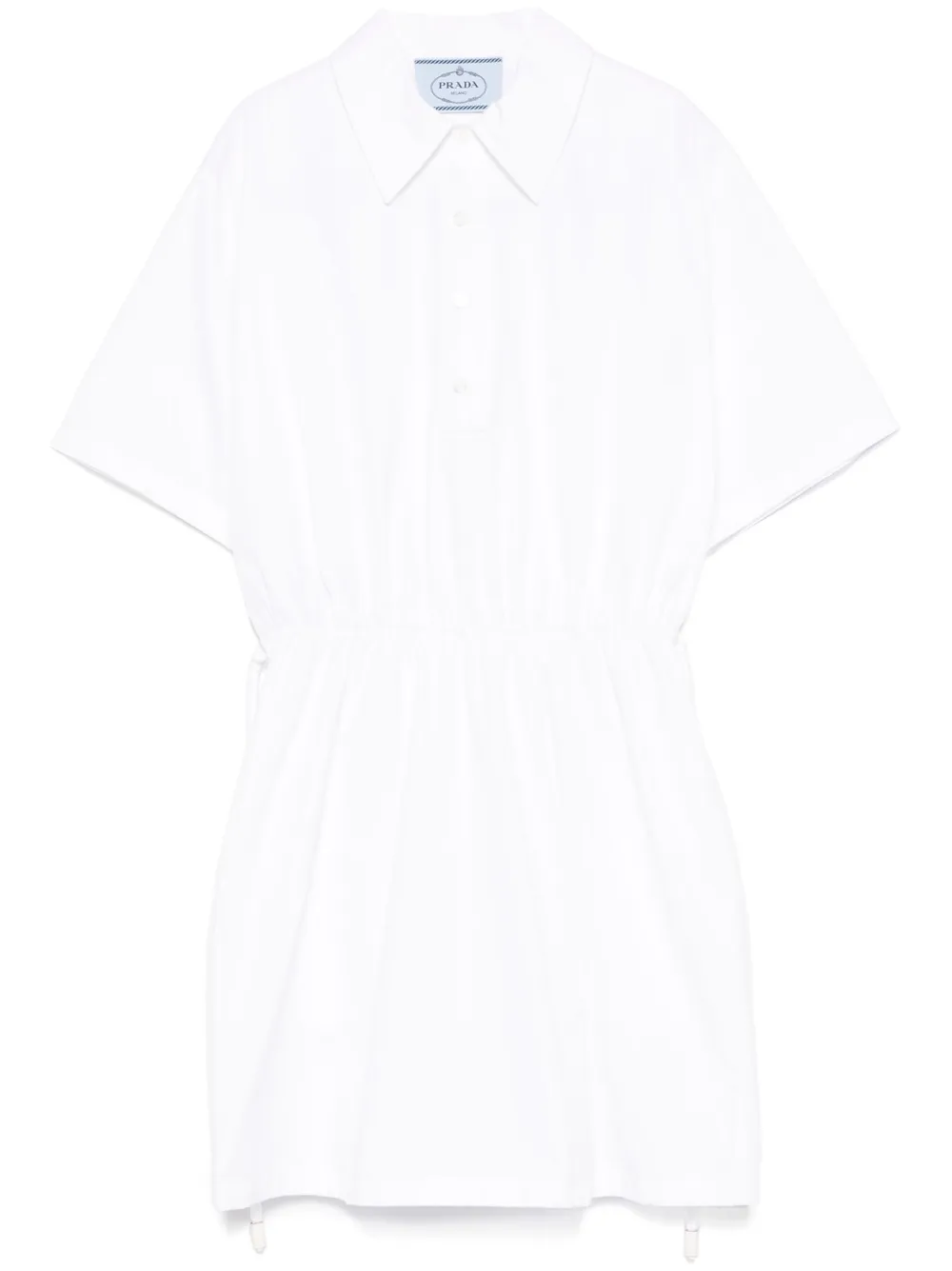 Prada Womens White Gathered-waist Classic-collar Cotton Mini Dress In F0009 White