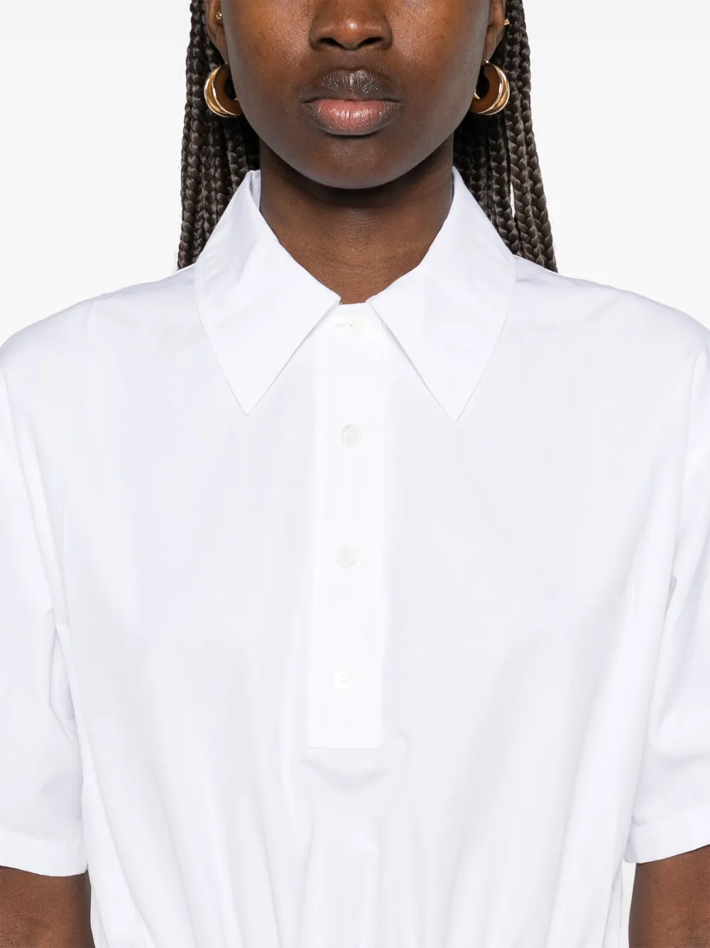 Prada Womens White Gathered-waist Classic-collar Cotton Mini Dress In F0009 White