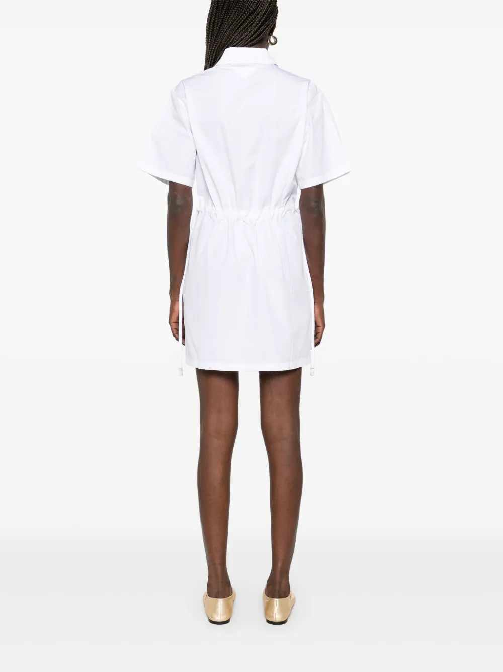 Prada Womens White Gathered-waist Classic-collar Cotton Mini Dress In F0009 White