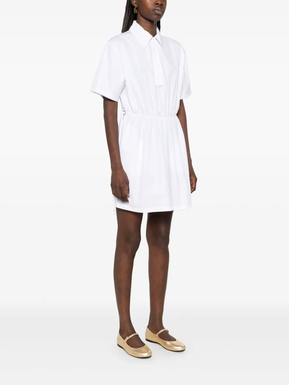 Prada Womens White Gathered-waist Classic-collar Cotton Mini Dress In F0009 White