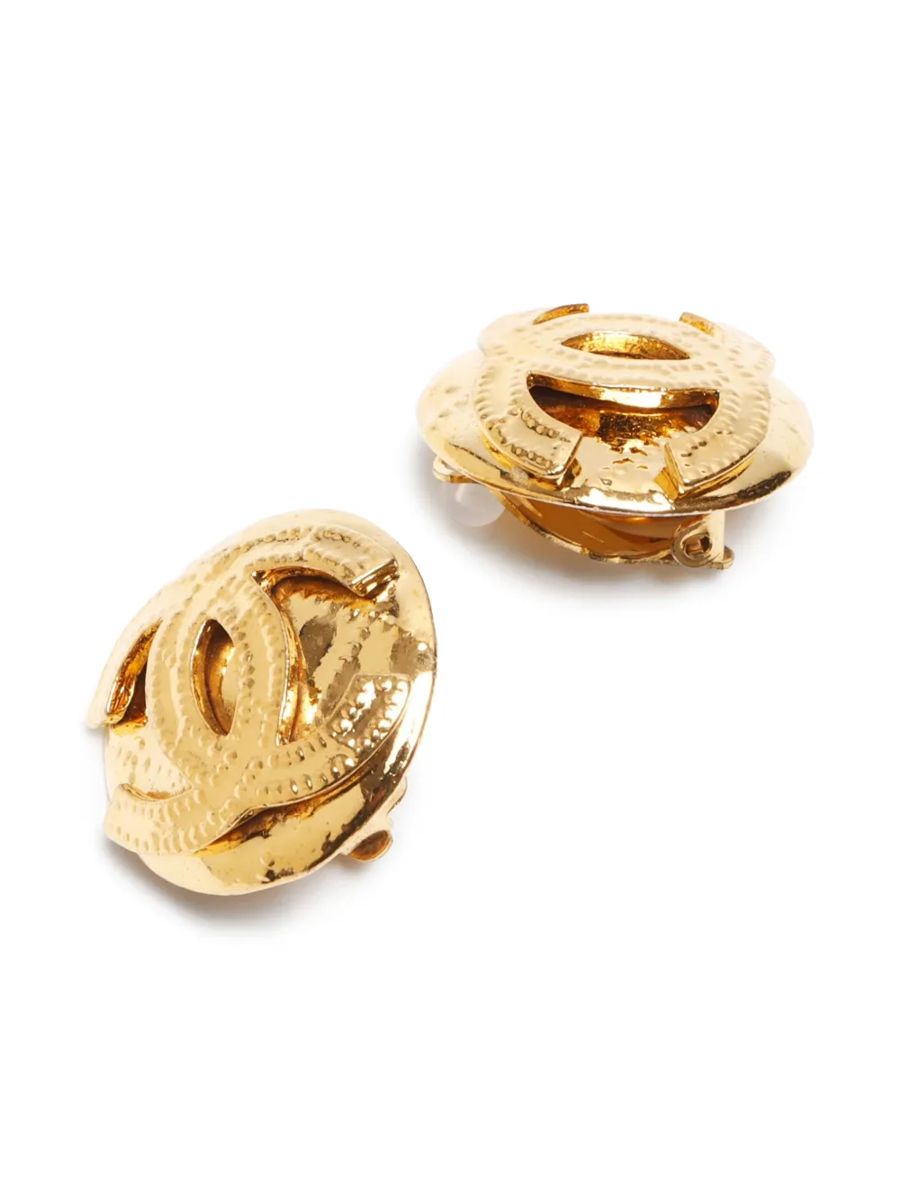 Pre-owned Chanel 1994 Cc Button Clip-on Earrings In Gold