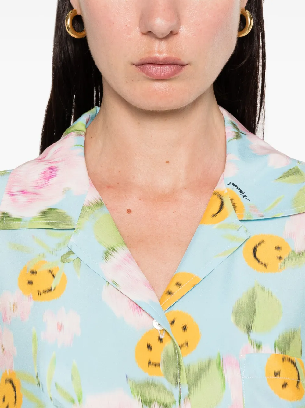 Moschino X Smiley Silk Shirt In Blue