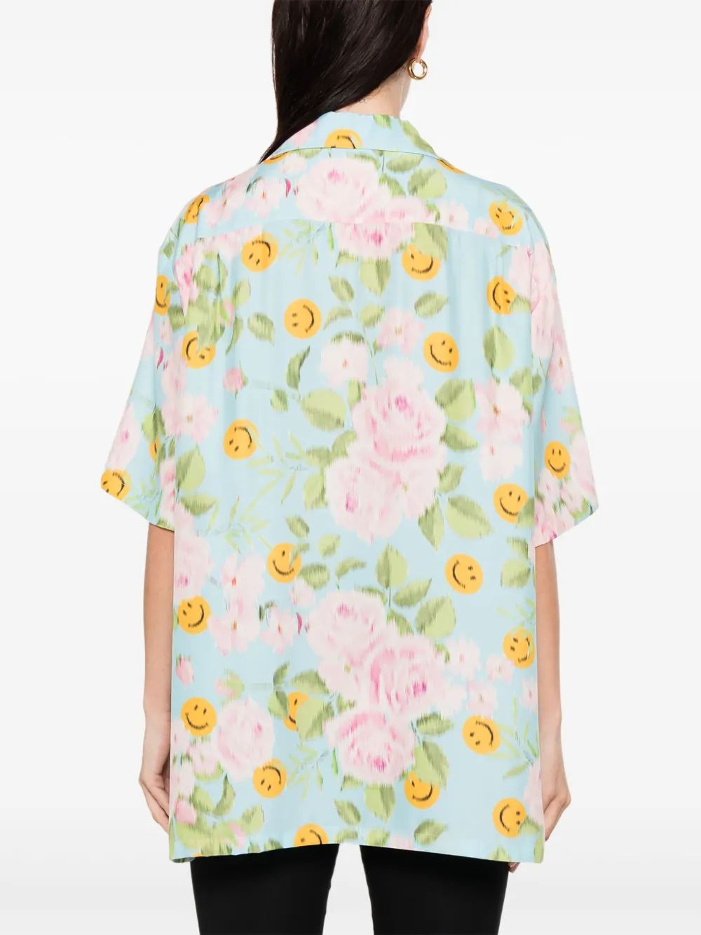 Moschino X Smiley Silk Shirt In Blue