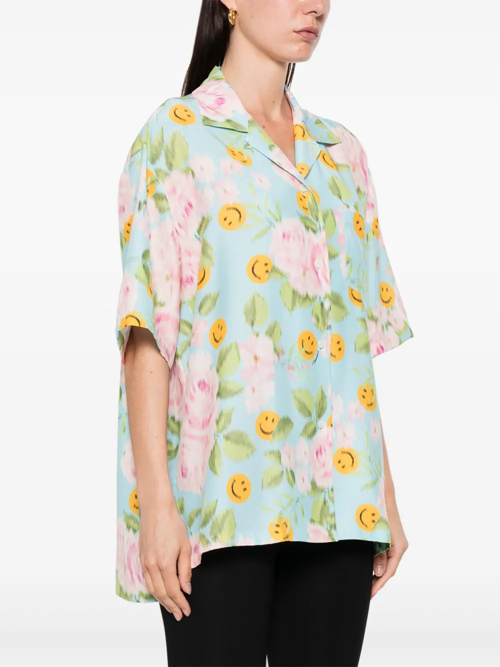 Moschino X Smiley Silk Shirt In Blue