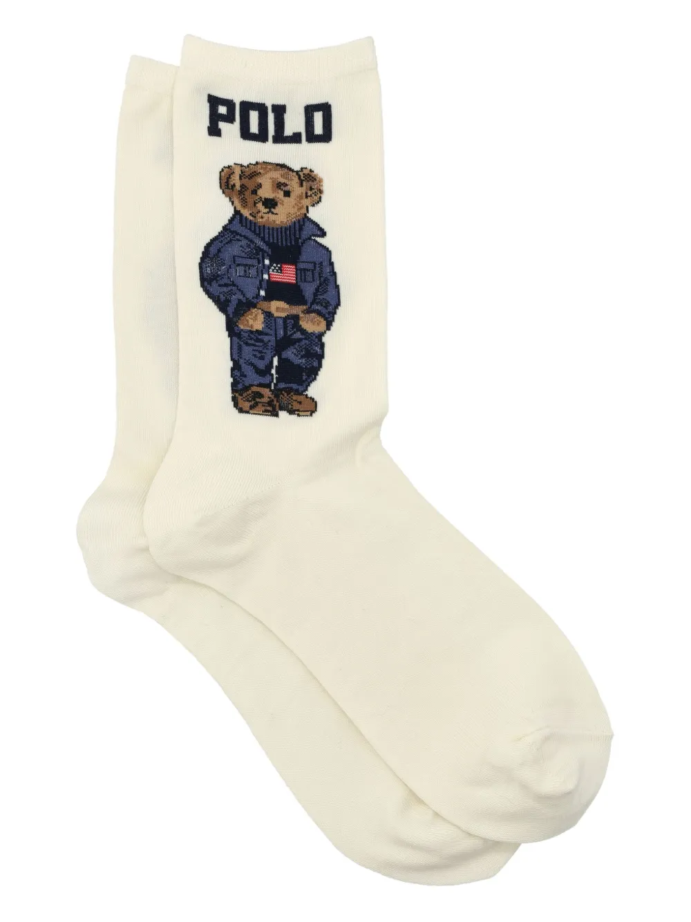 Polo Ralph Lauren Americana Bear Cotton Blend Crew Socks In White