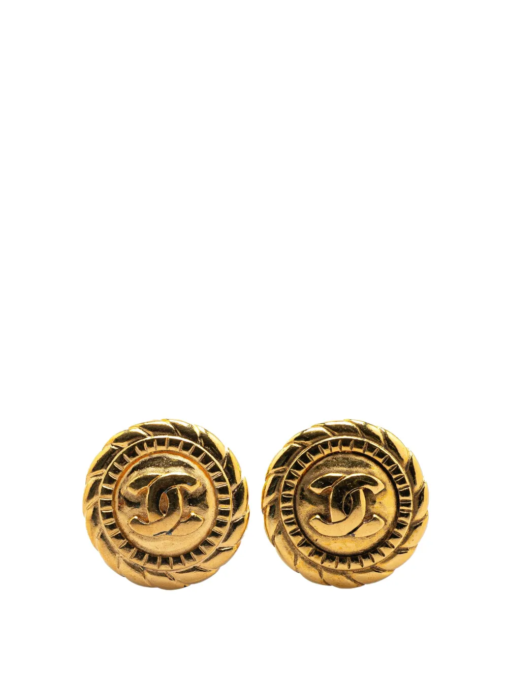 CHANEL Pre-Owned 1970-1980 Gold Plated CC Round Clip on Earrings costume earrings | Gold | Image 1