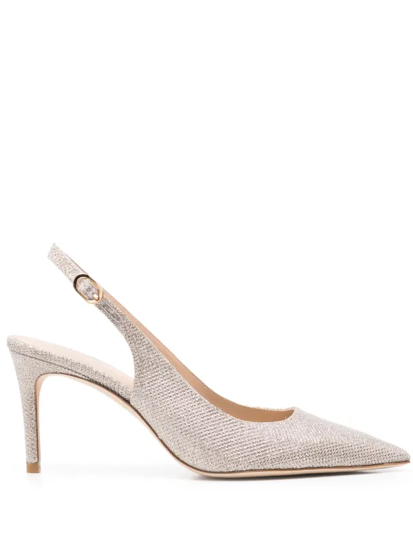 Stuart Weitzman 80mm Lurex-detail Slingback Pumps in Silver