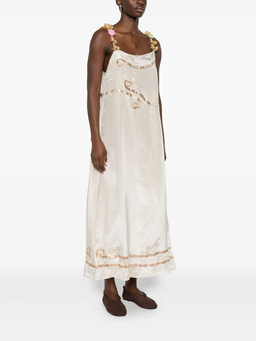 Bode Lido Strappy Embellished Dress In White