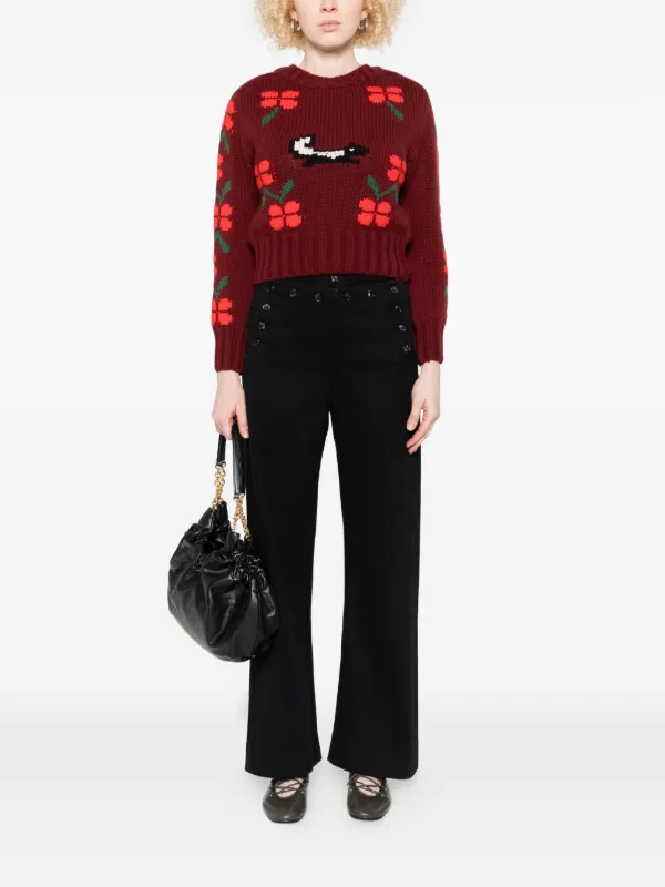 BODE skunk-jacquard crew-neck Jumper | Brown | FARFETCH