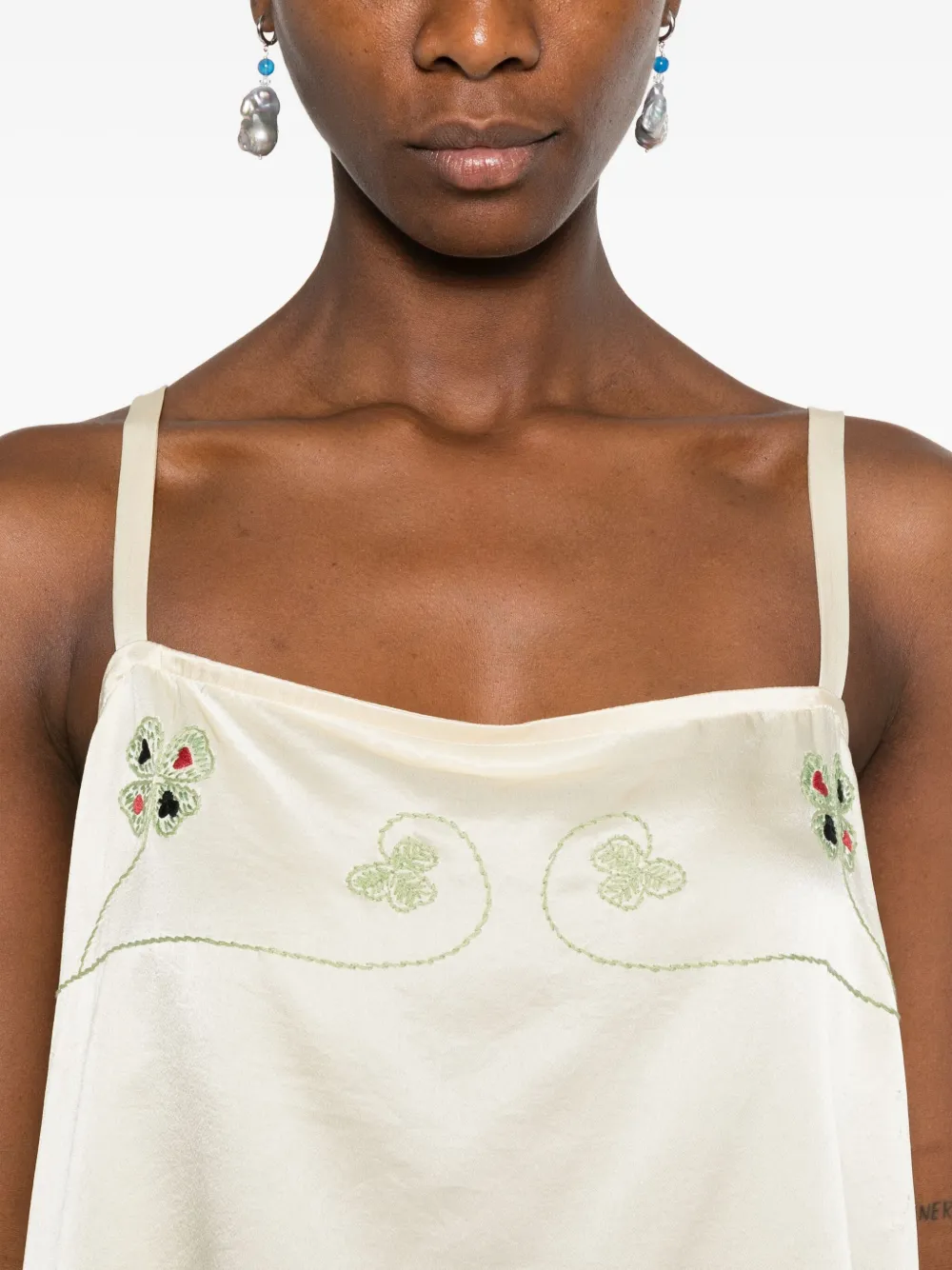 Bode Floral-embroidered Tank Top In Neutral