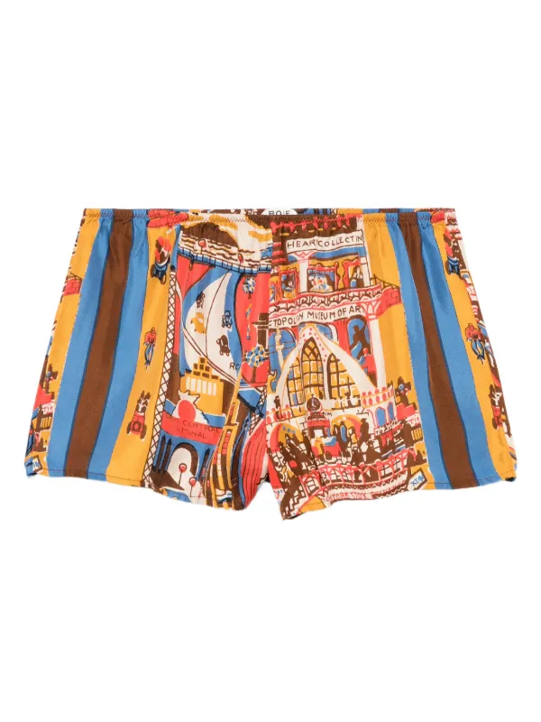 Bode Manhattan Island Print Shorts in Orange