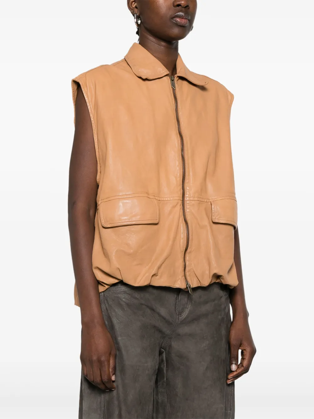 Salvatore Santoro Leren gilet Bruin