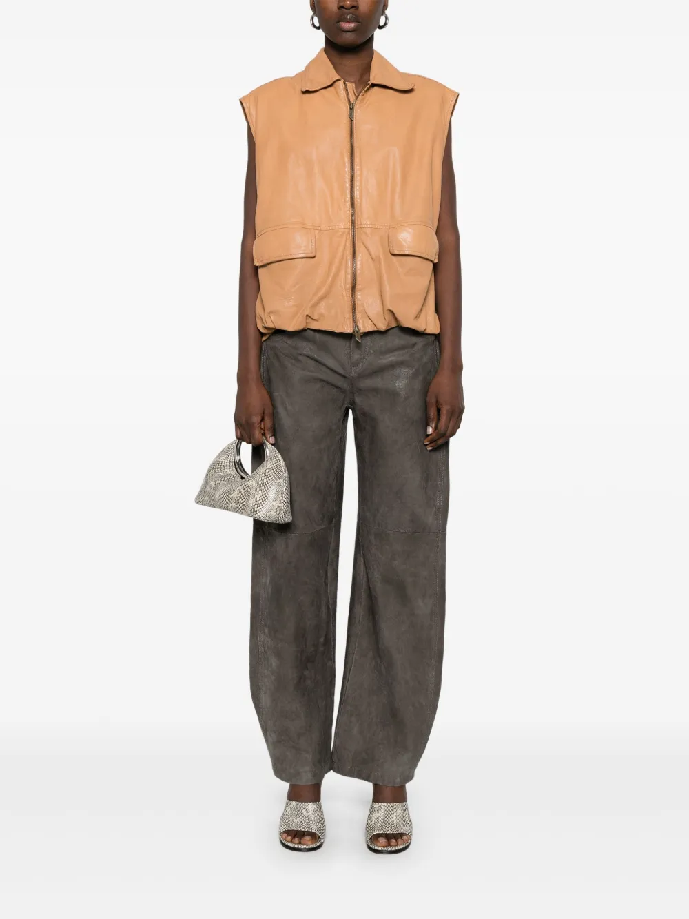 Salvatore Santoro Leren gilet Bruin