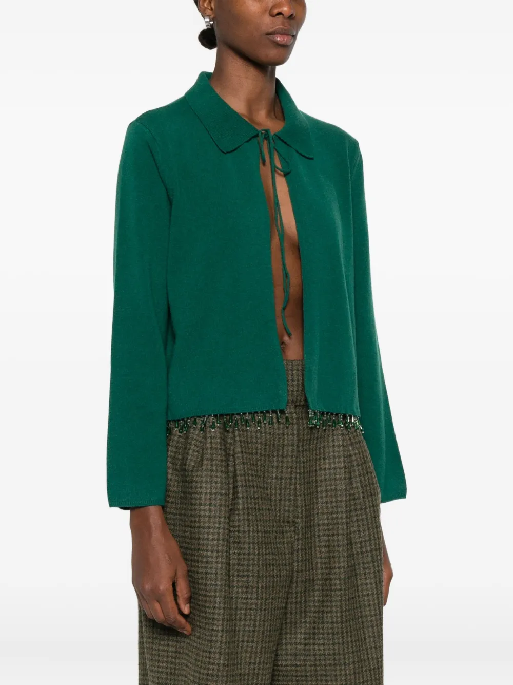Bode Lodge Tie Droplet-beads Cardigan In Green