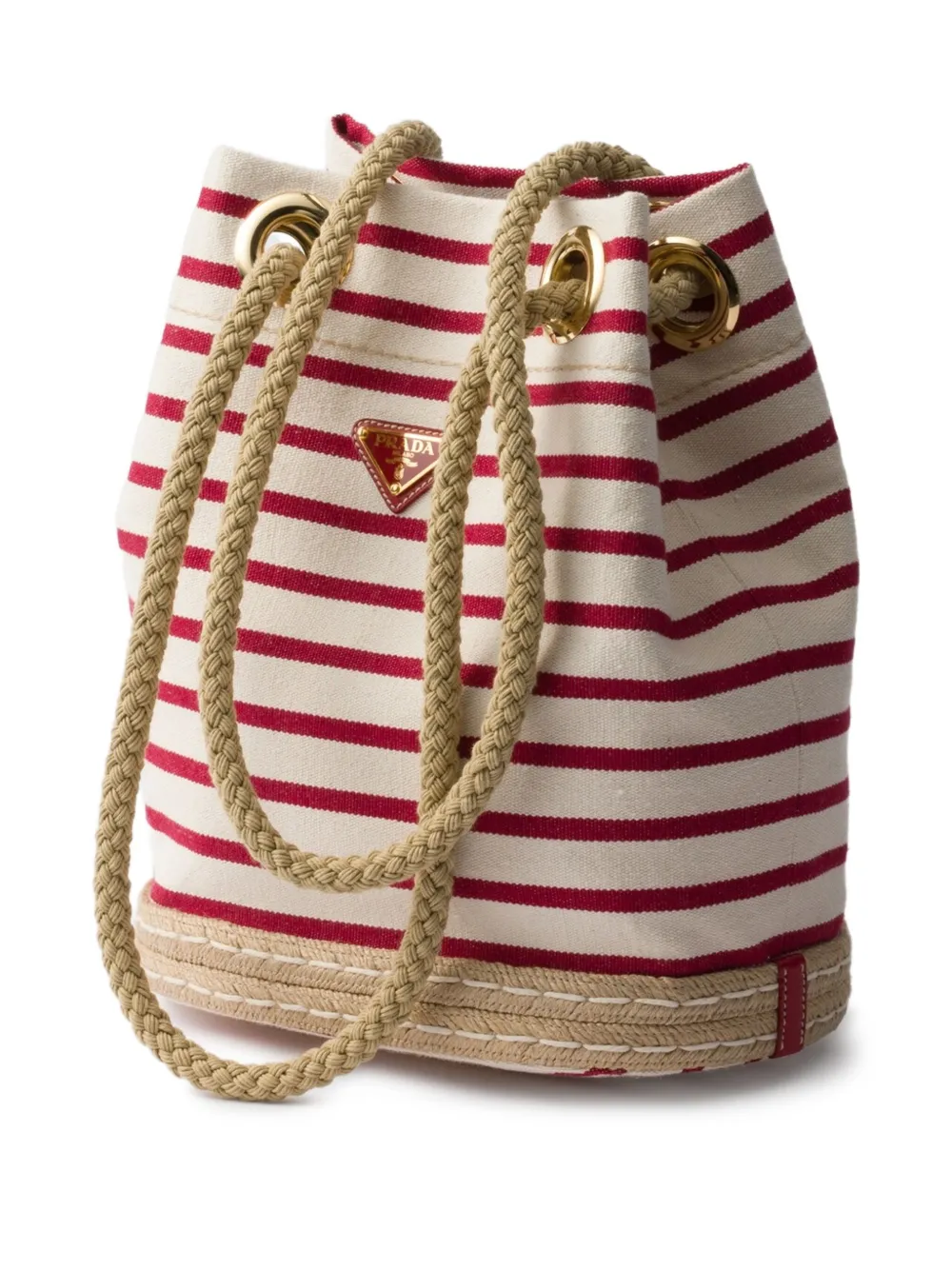 Prada Kleine gestreepte bucket-tas Beige