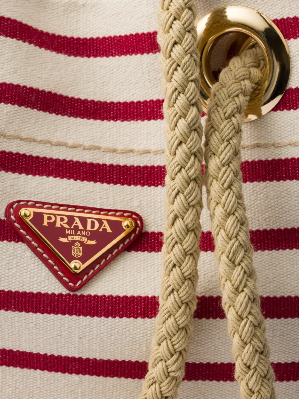 Prada Kleine gestreepte bucket-tas Beige