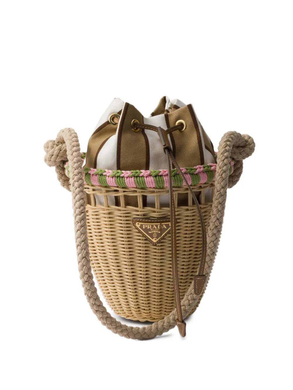Prada mini Wicker bucket bag | Neutrals | Image 1
