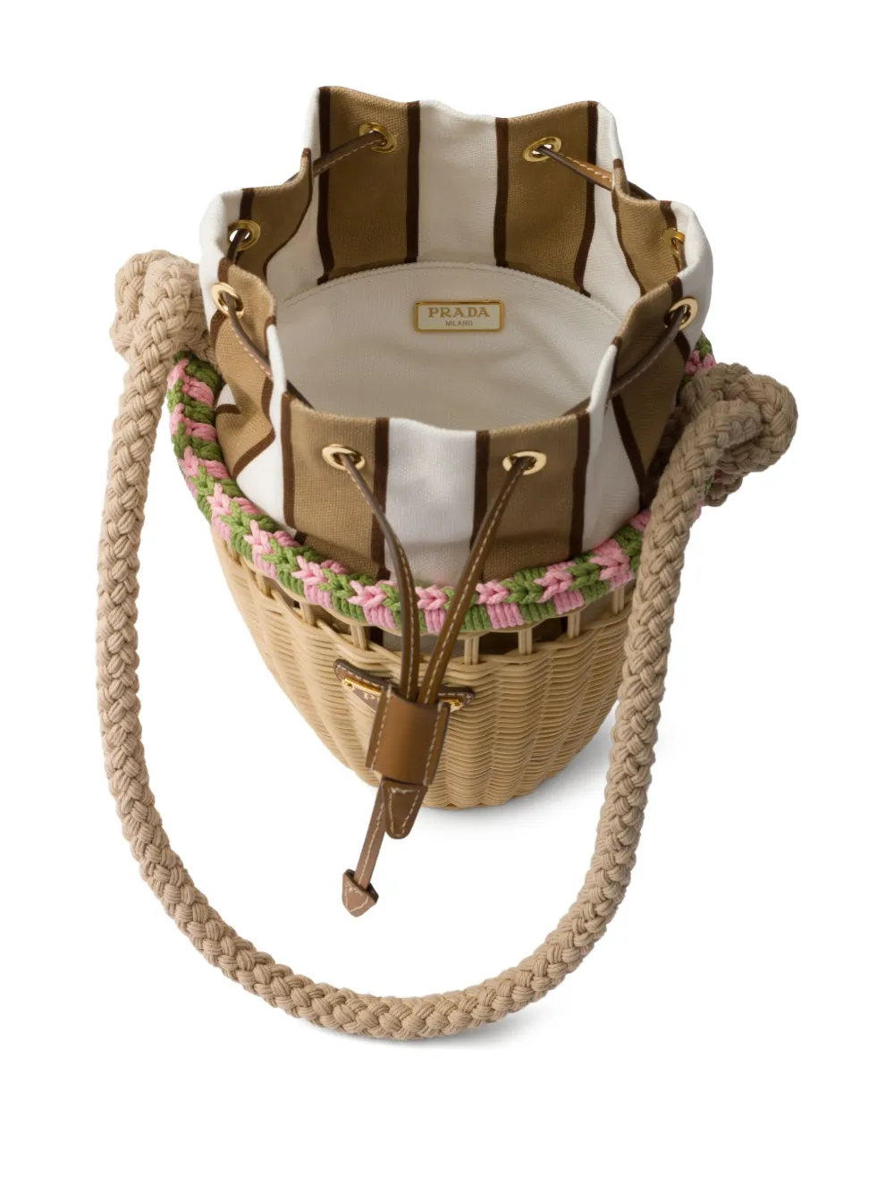 Prada Mini Wicker bucket-tas Beige