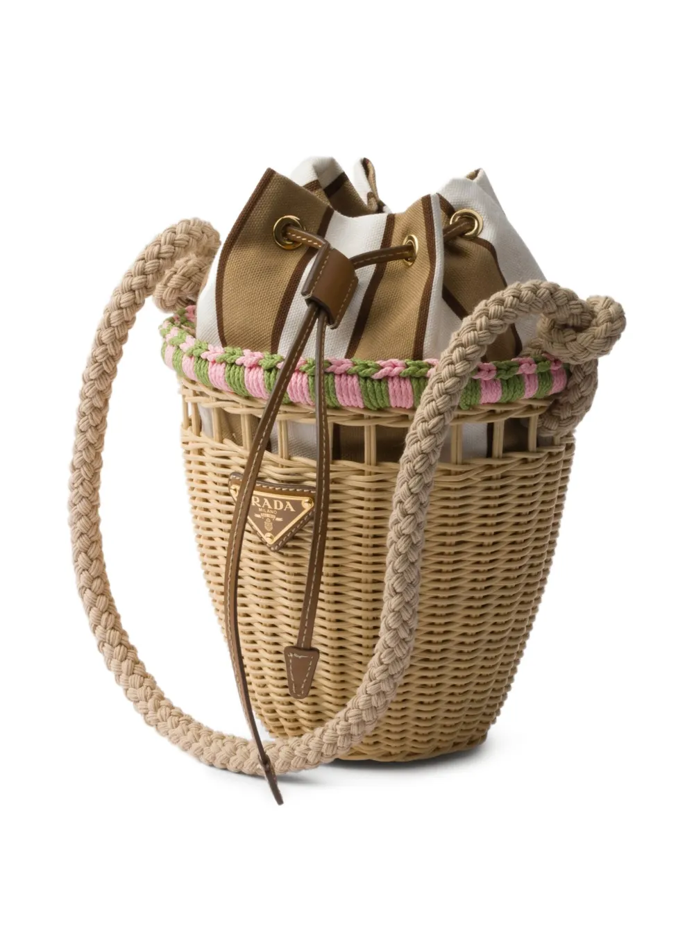 Prada Mini Wicker bucket-tas Beige