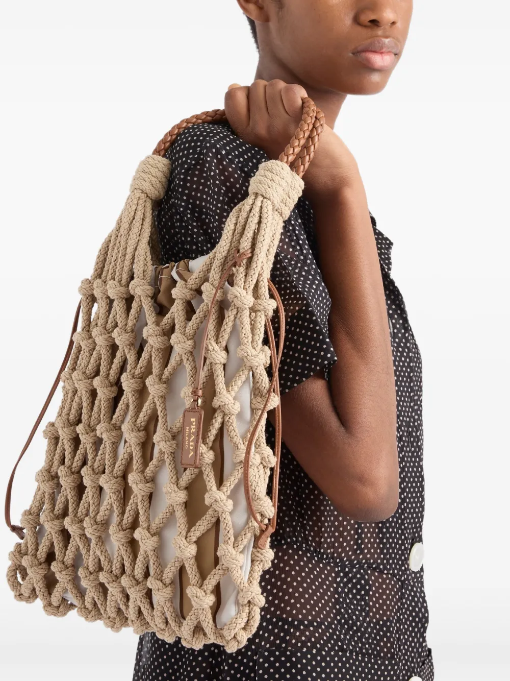 Prada Macramé medium shopper Beige