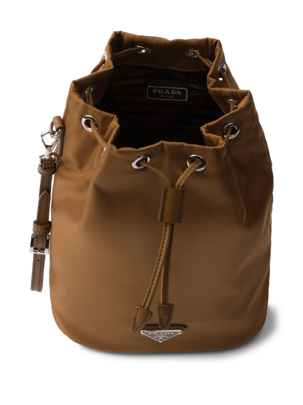 Prada Re-nylon Bucket Bag In Brown