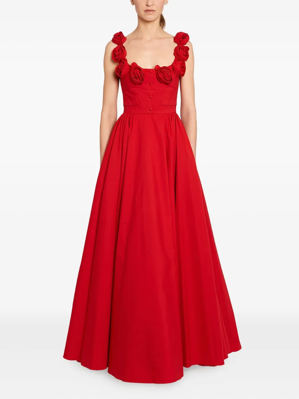 Giambattista Valli Maxi-jurk verfraaid met rozen - Rood