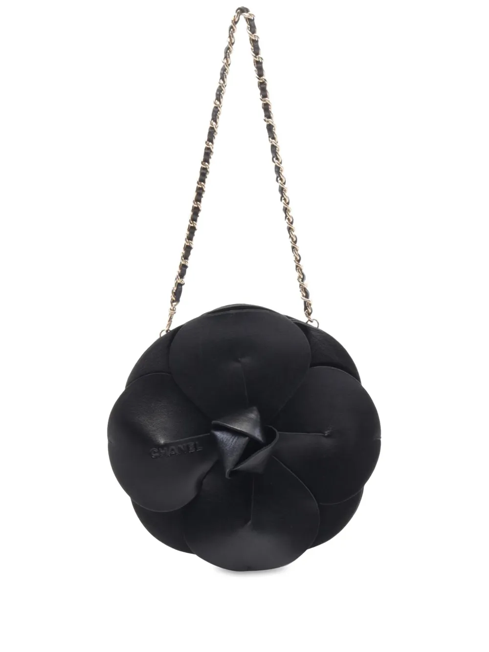 CHANEL Pre-Owned 2002-2003 Lambskin and Satin Camellia Flower Evening Bag handbag | Black | Image 1