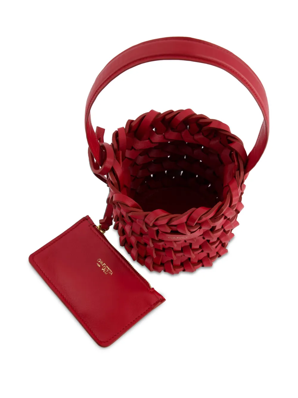 Giambattista Valli Geweven lamsleer bucket-tas Rood