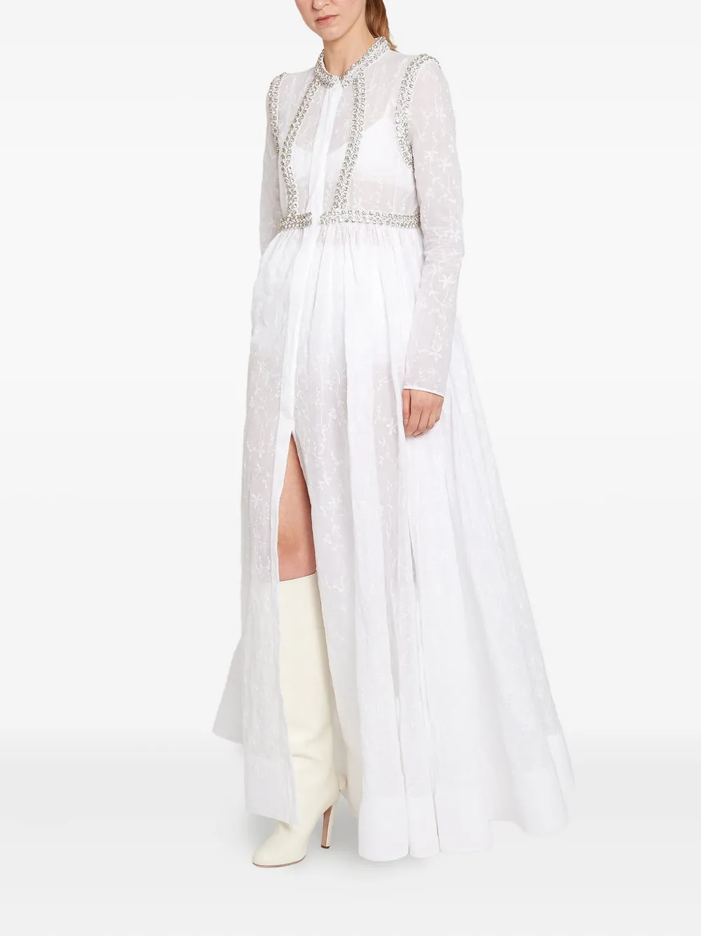 Giambattista Valli Verfraaide maxi-jurk met lange mouwen Wit
