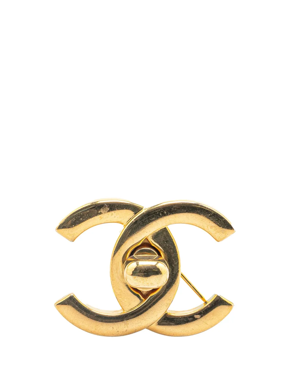 Pre-owned Chanel 1996 Gold Plated Cc Turn-lock Brooch Costume Brooch
