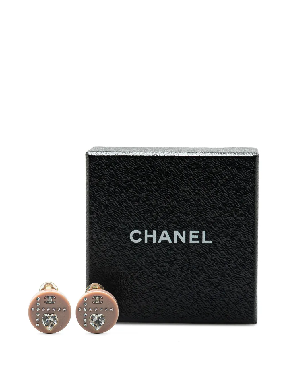 Pre-owned Chanel 2000-2010 Resin And Silver Cc Rhinestone Clip On Earrings Costume Earrings In Pink