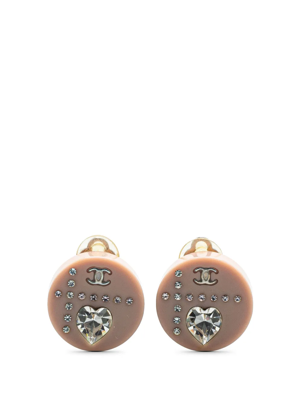 Pre-owned Chanel 2000-2010 Resin And Silver Cc Rhinestone Clip On Earrings Costume Earrings In Pink