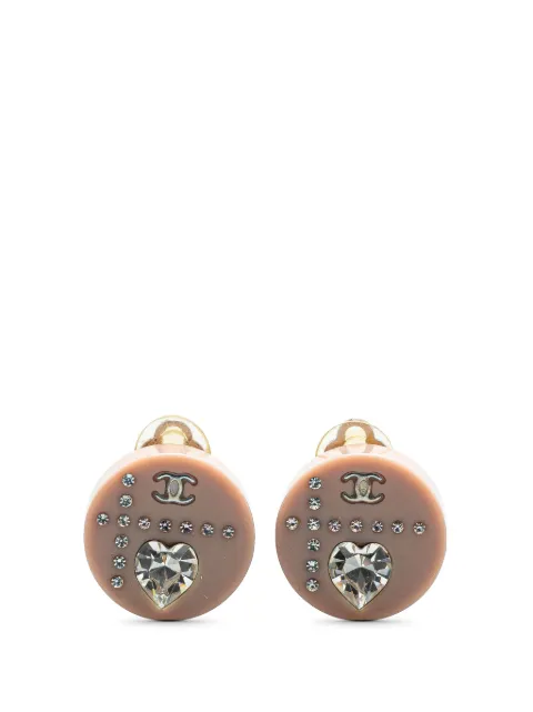 CHANEL Pre-Owned 2000-2010 Resin and Silver CC Rhinestone Clip On Earrings costume earrings