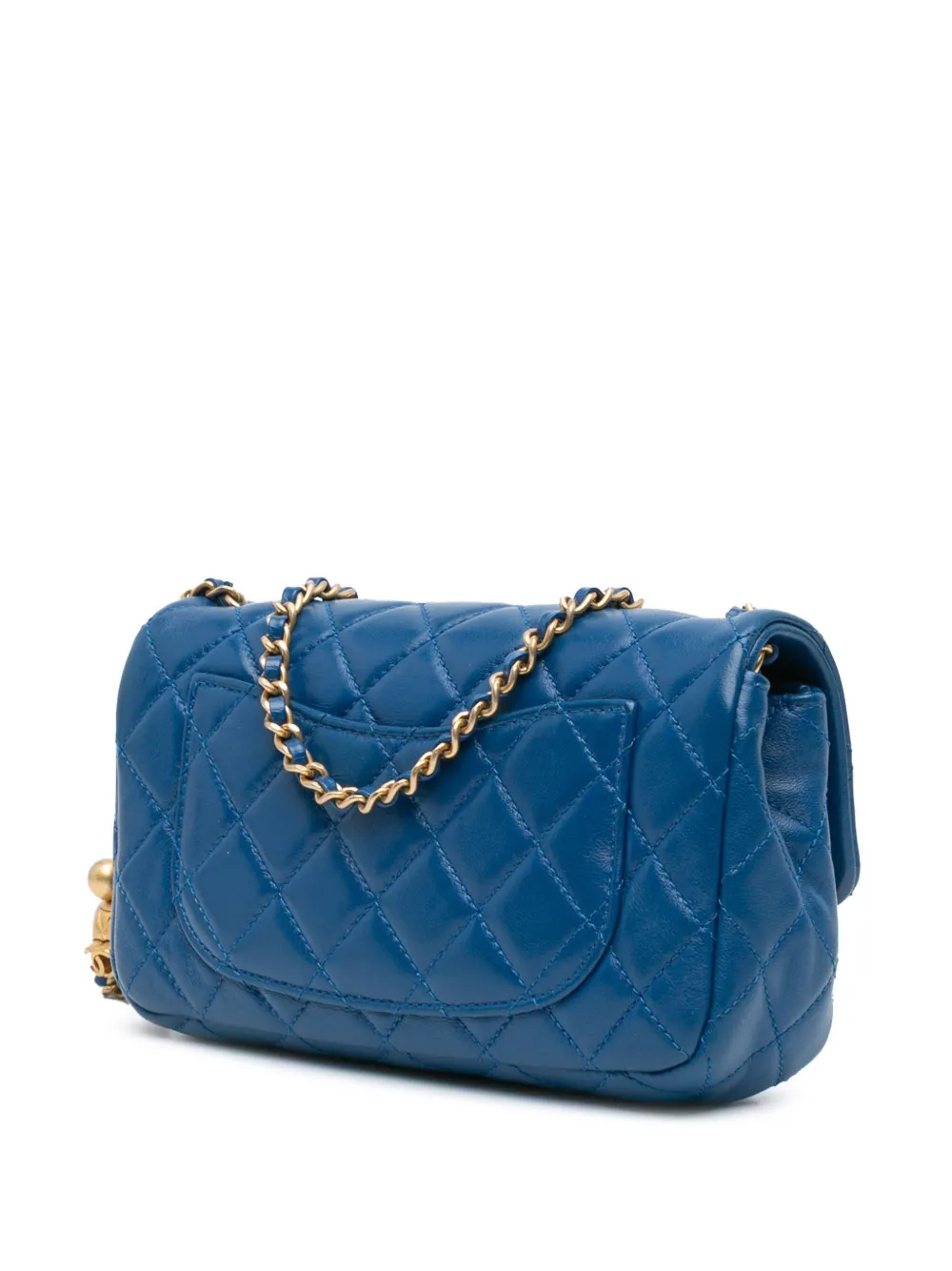 CHANEL Pre-Owned 2020 Mini Rectangular Lambskin Pearl Crush Flap crossbodytas - Blauw