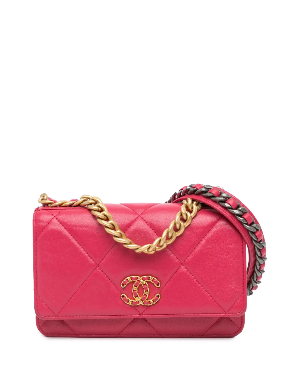 CHANEL Pre-Owned 2019 Quilted Lambskin 19 Wallet on Chain crossbody bag | Pink | Image 1