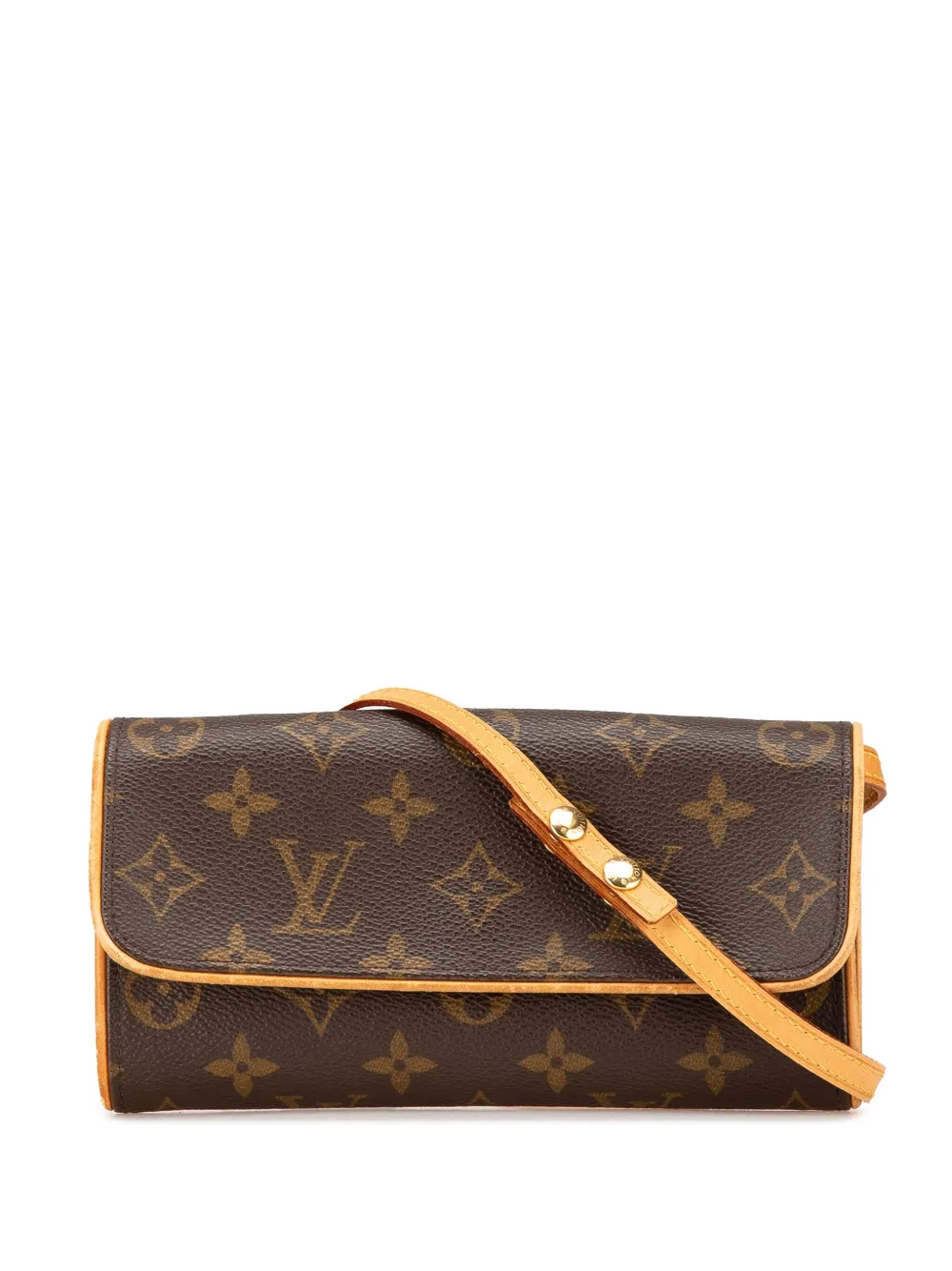 Pre-owned Louis Vuitton 1999 Monogram Pochette Twin Pm Crossbody Bag In Brown