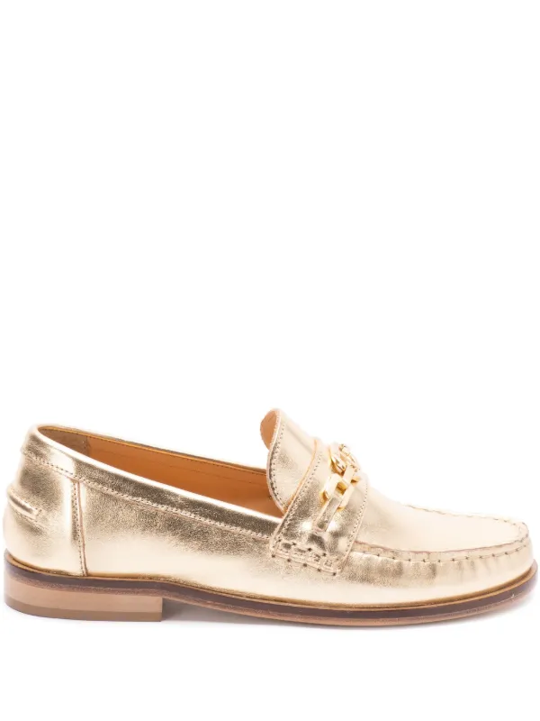 TWINSET metallic-leather Loafers Gold FARFETCH JO