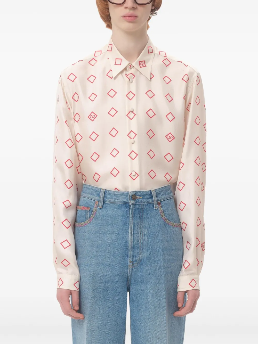 Valentino Garavani Zijden overhemd met print Beige