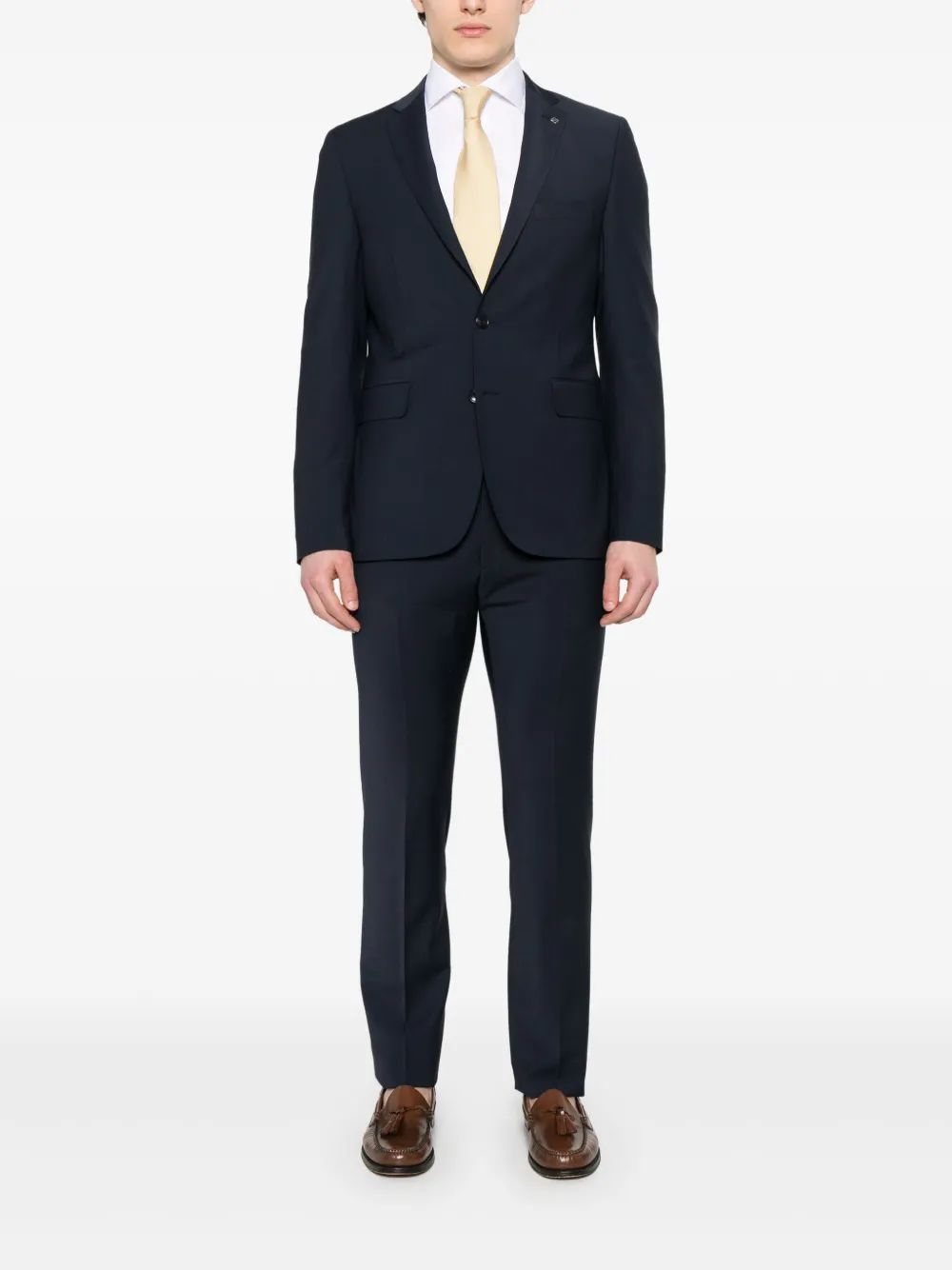 Shop Tagliatore Brooch-detail Suit In Blue