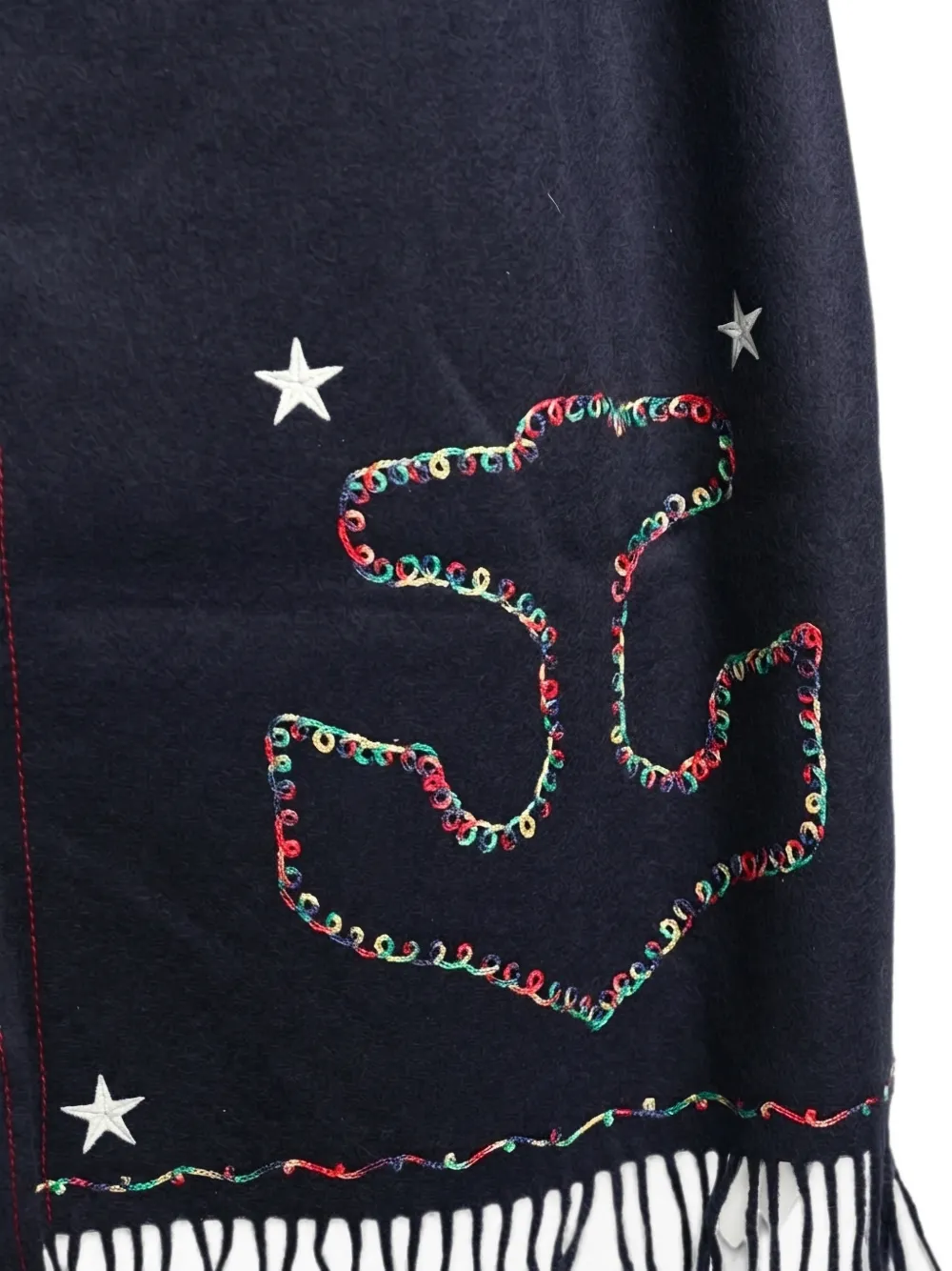 Valentino Garavani star-embroidered fringed scarf Blauw