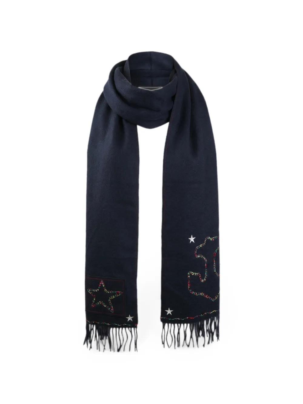 Valentino Garavani star-embroidered fringed scarf - Blu