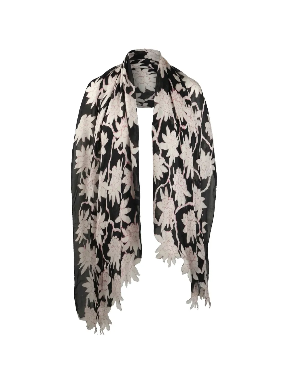Valentino Garavani floral-print frayed scarf - Nero