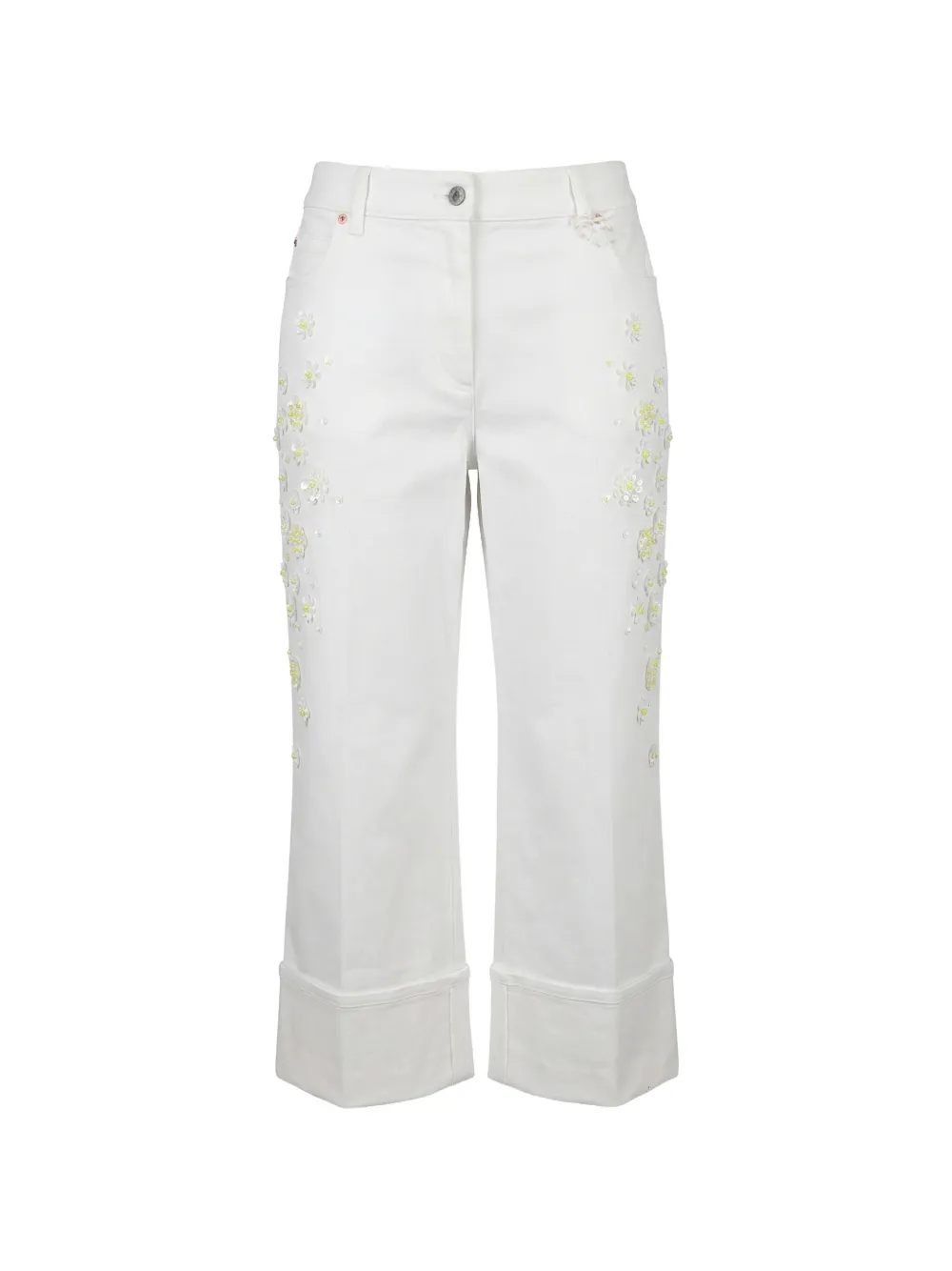Valentino Garavani floral-applique cropped jeans - Bianco