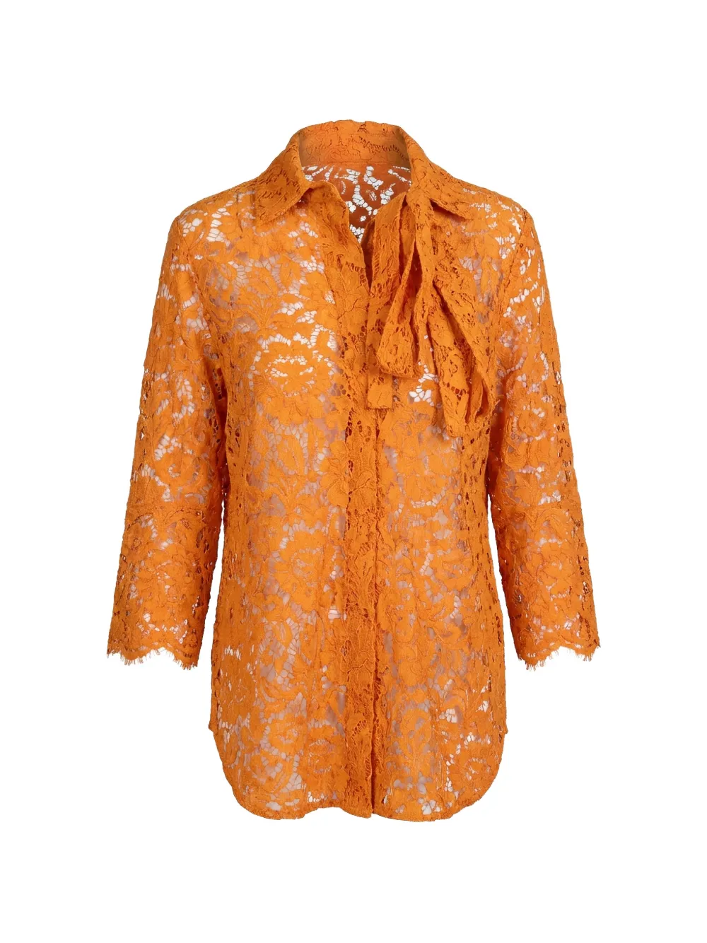 Valentino Garavani lace pussy-bow shirt - Orange