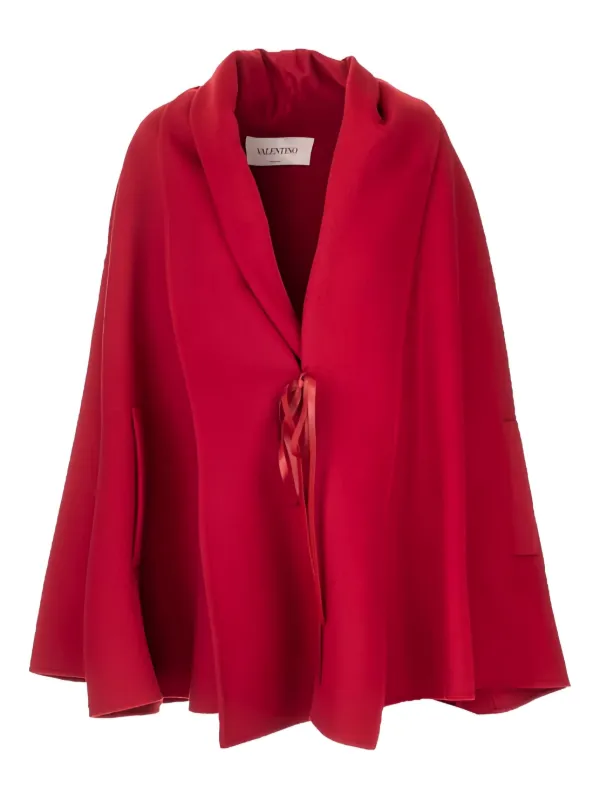 【VALENTINO】カシミヤブレンドレザーリボンコート Valentino Garavani リボンディテール コート | レッド | FARFETCH JP