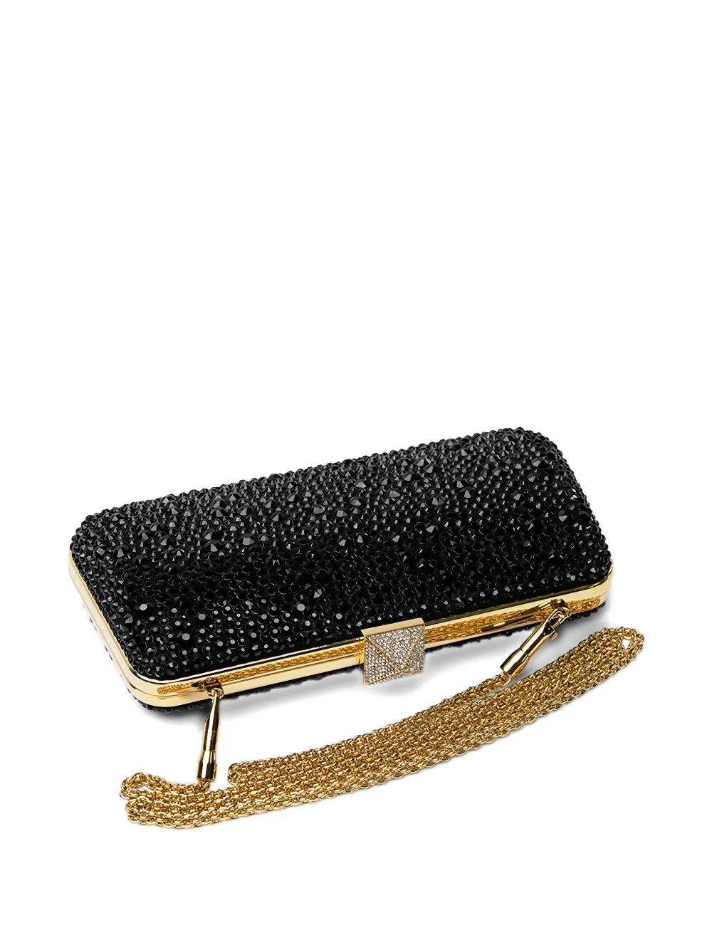 Valentino Glass-embellished Clutch Bag In Black