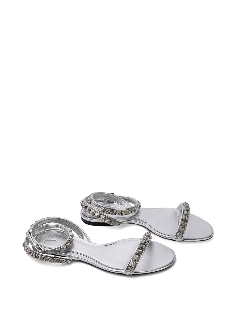 Valentino Stud-embellished Strap Sandals In Silver